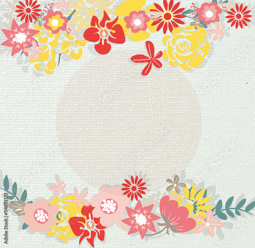 Hello Spring April card or invitation with flowers. Vector illustration