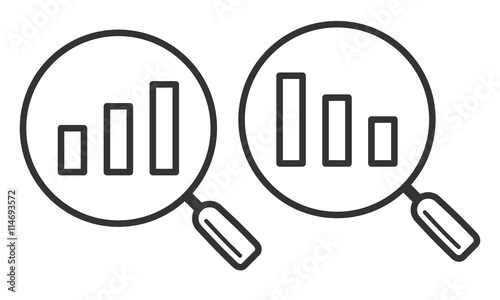 Increase-decrease magnifiers icons with diagrams. Line style..