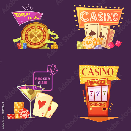 Casino Retro Cartoon 2x2 Icons Set 