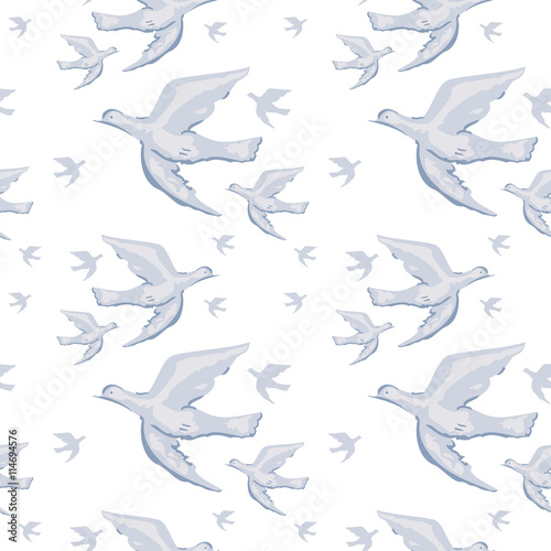 Seamless pattern with flying birds. Vector clip art.