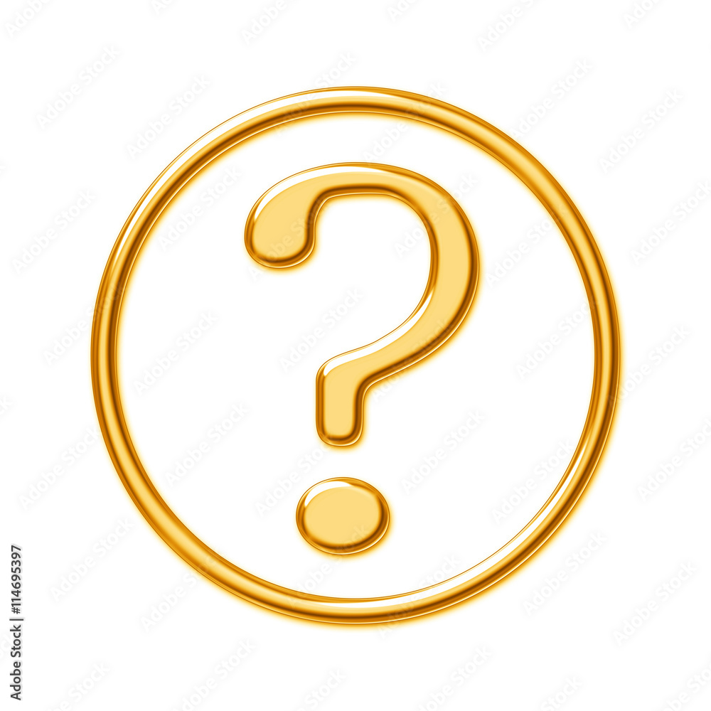Golden question mark in a circle on a white background Golden question mark in a circle on a white background
