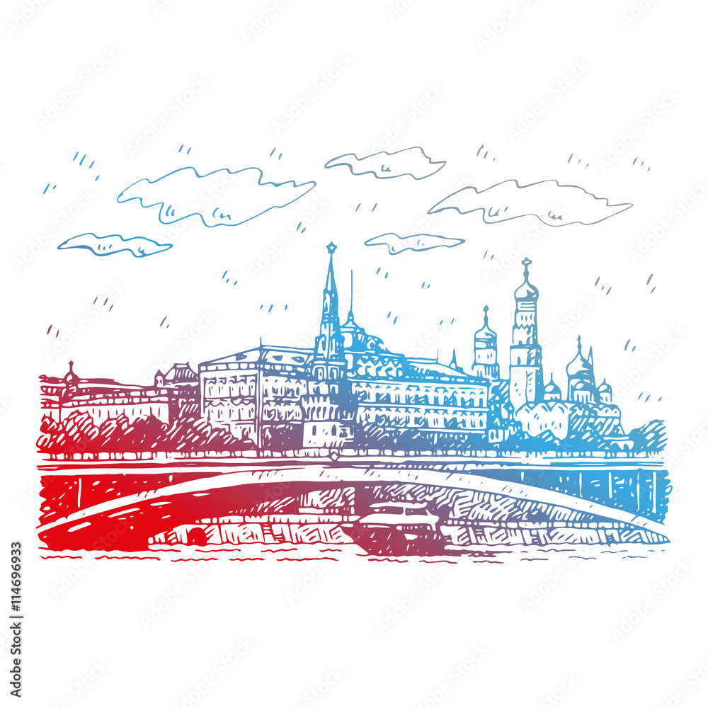 Φωτογραφία View of Bolshoy Kamenny Bridge on Moskva River and Kremlin in Moscow, Russia