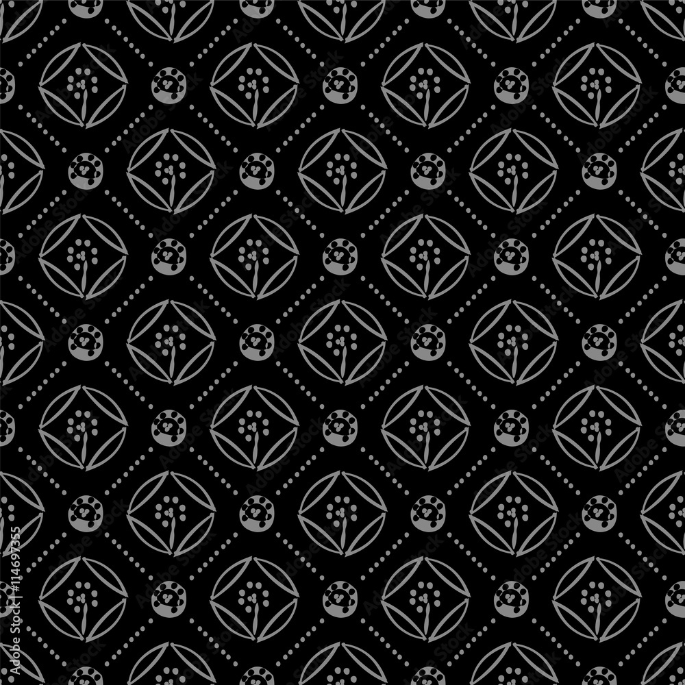 Fototapeta premium Elegant antique silver and black background 418_round cross dot line flower 
