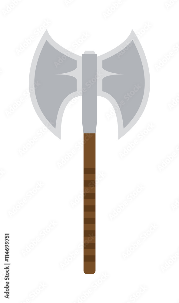 Axe steel weapon isolated and sharp axe flat weapon weapon icon isolated on white and knight axe cartoon flat icon of handle war work equipment vector illustration. Axe steel weapon isolated and sharp axe flat weapon weapon icon isolated on white and knight axe cartoon flat icon of handle war work equipment vector illustration.