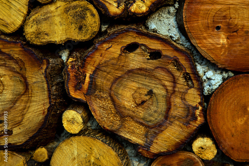 Stack of firewood - wooden abstract background