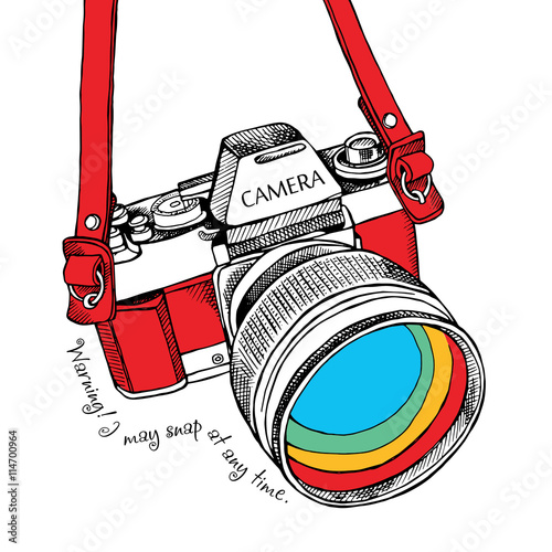 The poster with the image of the camera. Vector illustration.