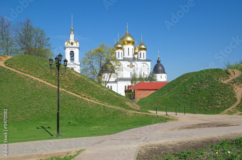 Spring landscape with views of the assumption Cathedral of the Dmitrov Kremlin, Dmitrov, Russia