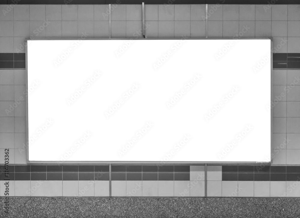 Blank Horizontal big poster in subway station , black and white tone Blank Horizontal big poster in subway station , black and white tone
