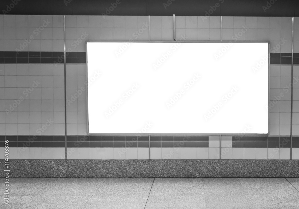 Blank Horizontal big poster in subway station , black and white tone Blank Horizontal big poster in subway station , black and white tone