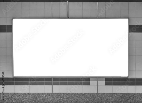 Fototapeta Naklejka Na Ścianę i Meble -  Blank Horizontal big poster in subway station , black and white tone