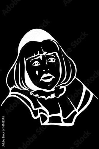  vector sketch of a sad white clown