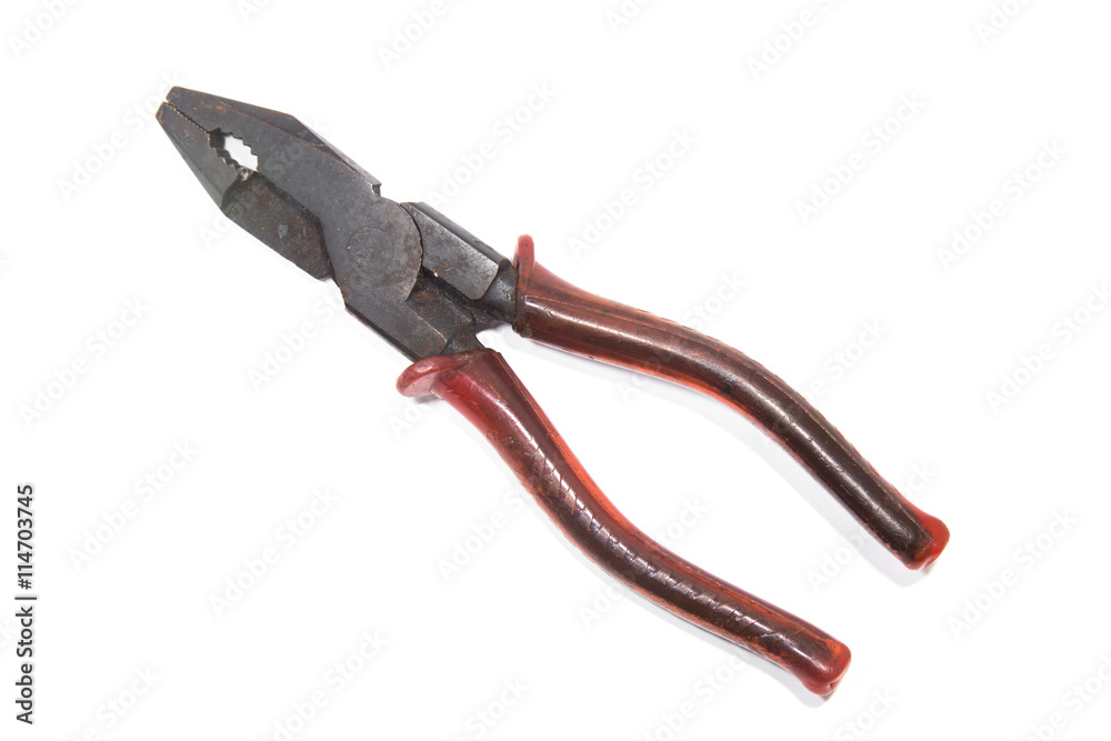 Red pliers isolated on white background Red pliers isolated on white background
