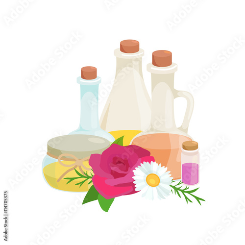 Bottles with organic essential aroma oil and soap bar set