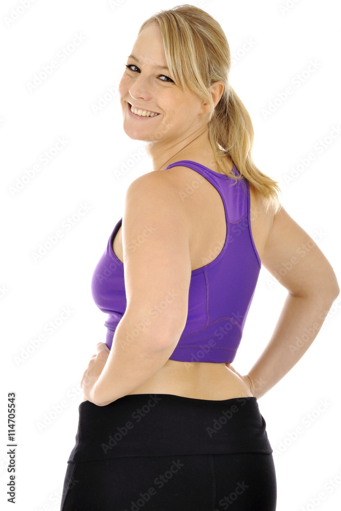 Frau bei Sport, Fitness und Workout trägt Sportbekleidung Frau bei Sport, Fitness und Workout trägt Sportbekleidung