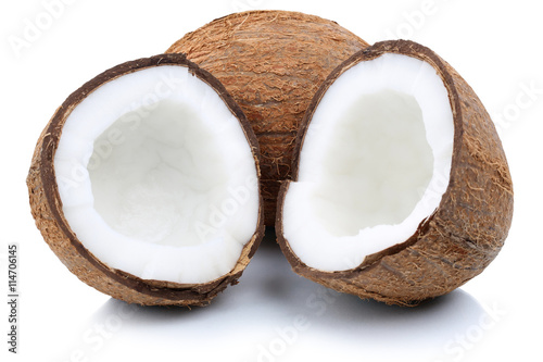 Kokosnuss Kokosnüsse Frucht geschnitten Hälfte Früchte Freist