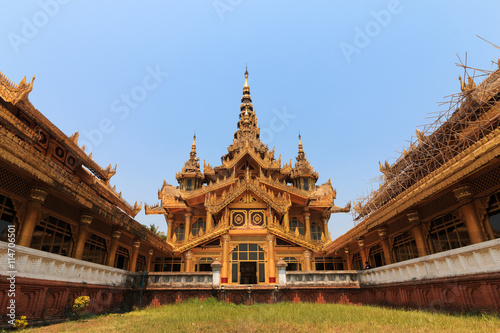 BAGO, MYANMAR - APRIL 26: The palace of the king in Myanmar in the past. Kambawzathardi golden palace. Kambodza Thadi Palace, Kanbawzathadi Palace in Bago, Myanmar 26 April 2016. photo