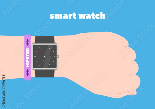 Hand and smart watch. Hand hipster. Flat design.