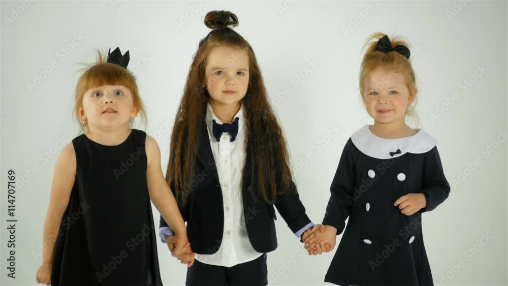 Cute Adorable Children Having Fun Together Isolated On White Background