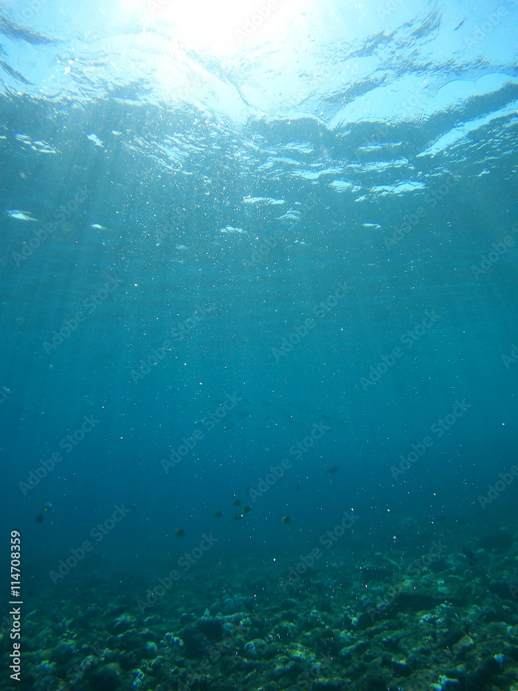 Obraz premium Underwater landmark and part of the main land. Amed village, Bali, Indonesia