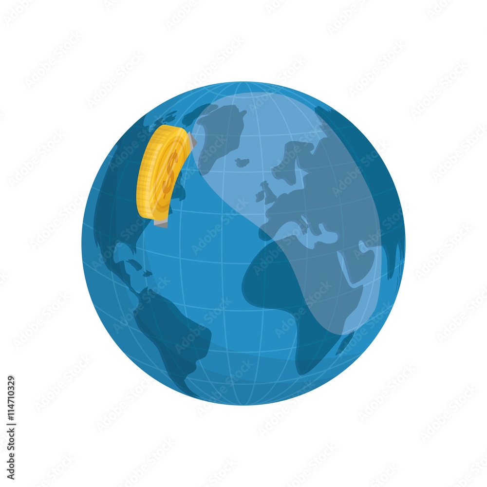Obraz premium Money and financial item concept represented by coin and planet icon. isolated and flat illustration 