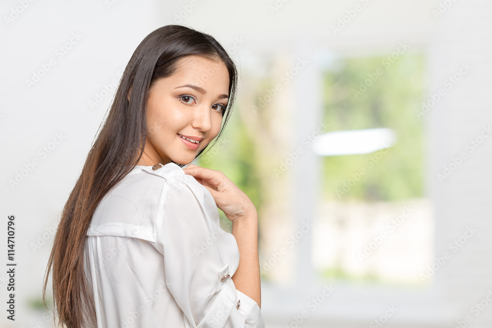 Beautiful face of young adult woman with clean fresh skin Beautiful face of young adult woman with clean fresh skin