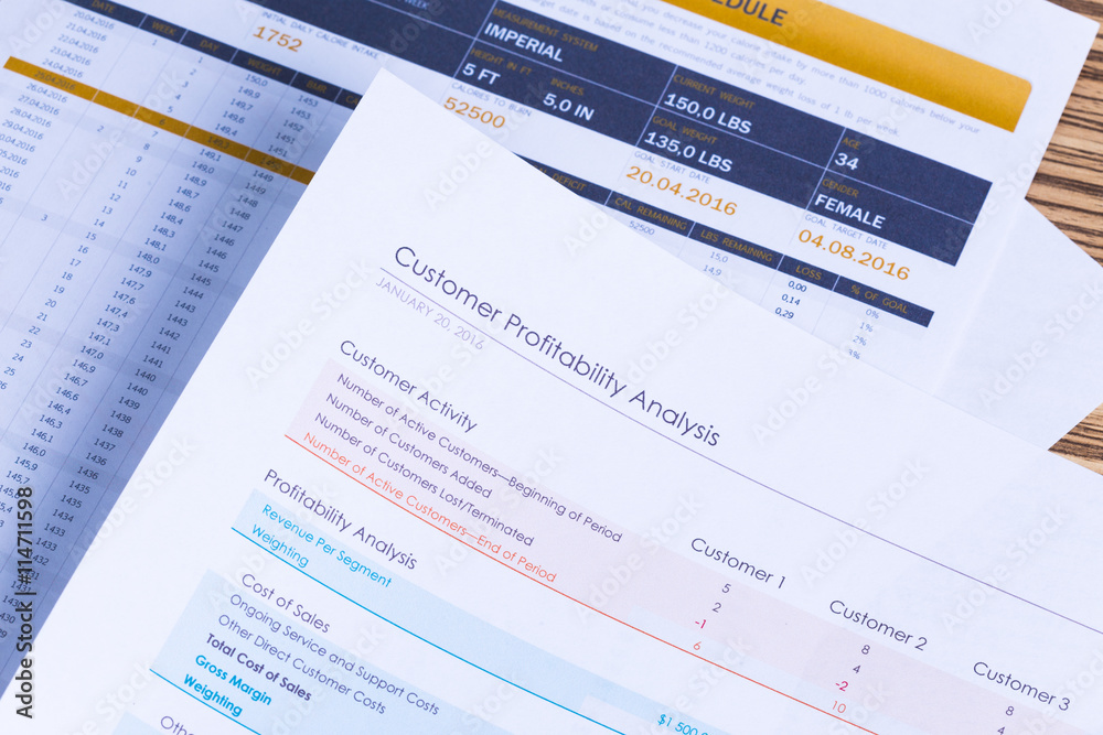Financial paper charts and graphs on the table Financial paper charts and graphs on the table
