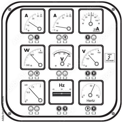 squared measuring instruments on panel
