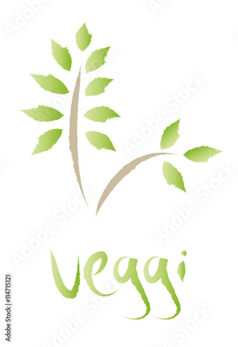 Grafik - gr  ner Zweig mit Bl  ttern und Schriftzug veggi  vegan  vegetarisch - gesunde Ern  hrung