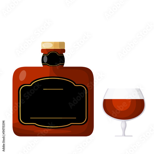 Cognac on a white background. A bottle of cognac or a glass of b