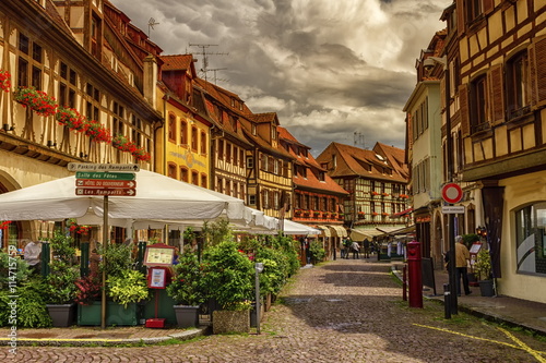 Street in Obernai village, Alsace, France © Elenarts