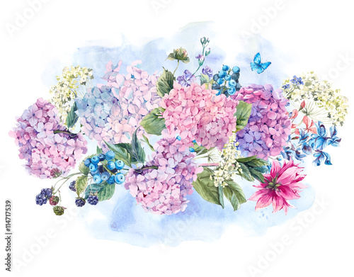 Watercolor Floral bouquet with Hydrangea