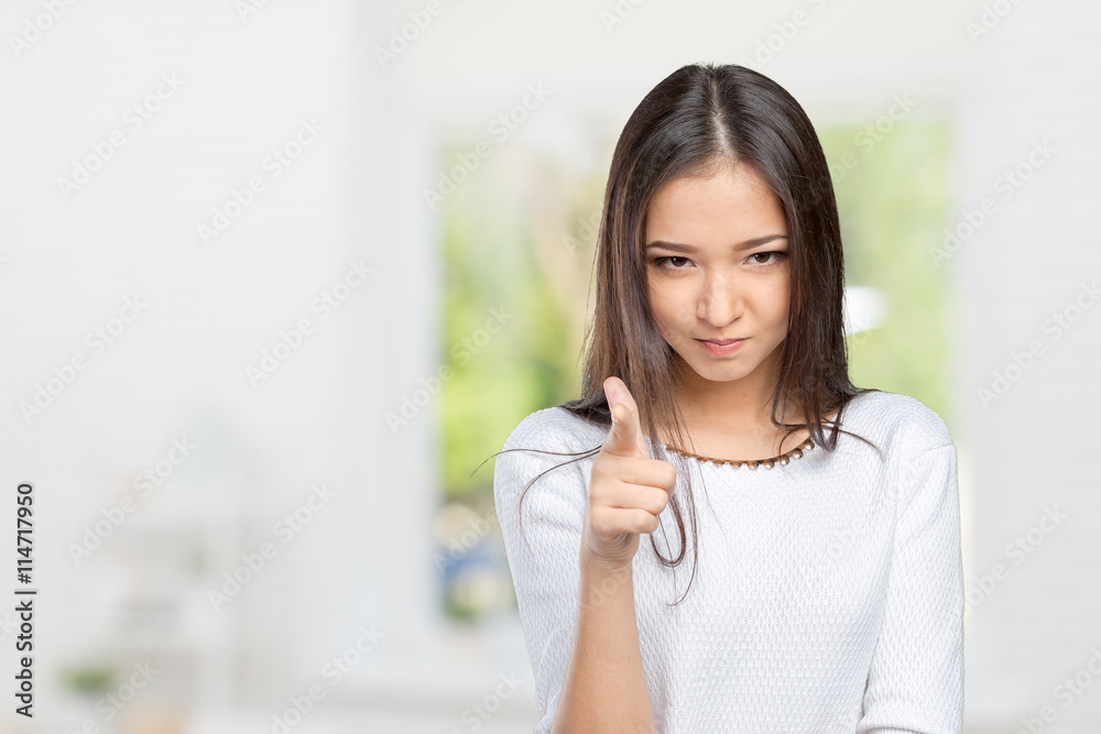 Young beautiful happy caucasian woman pointing on you Young beautiful happy caucasian woman pointing on you
