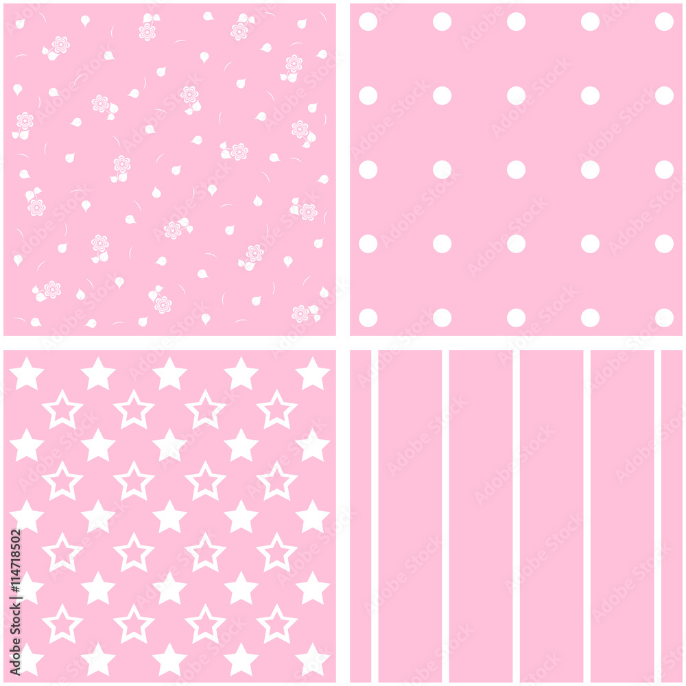 Vector set of 4 pink background patterns.