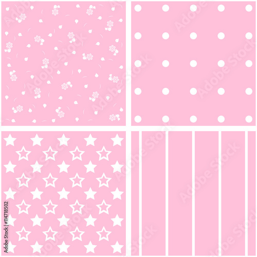 Vector set of 4 pink background patterns. © alena0509