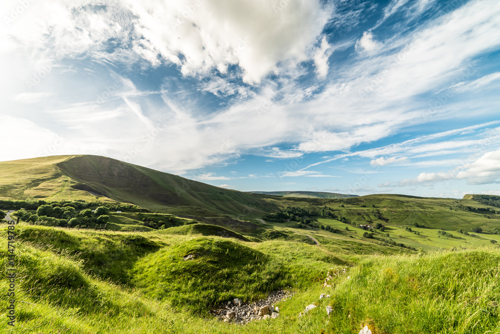 Mam Tor, Peak District hills and mountains landscape panorama