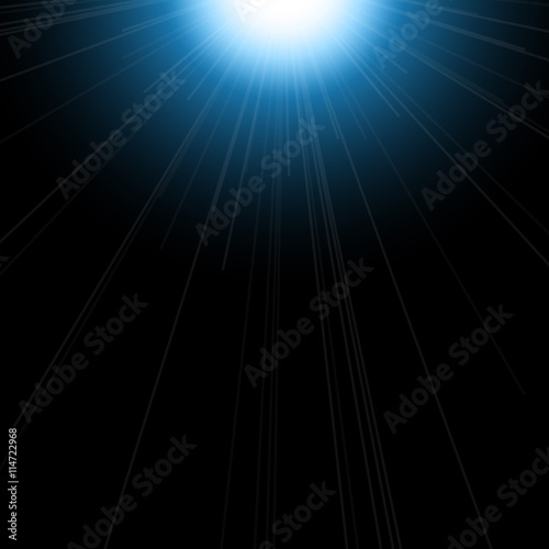 Sun flash with rays and spotlight. Light effect, sun rays, beams on black background