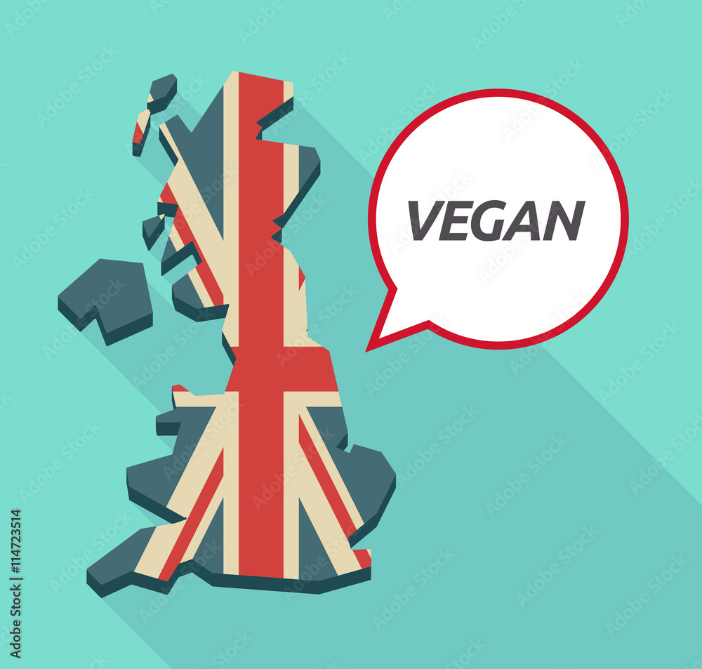 Long shadow United Kingdom map with    the text VEGAN