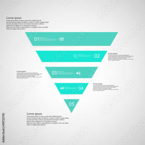 Triangle infographic template consists of five blue parts on light background