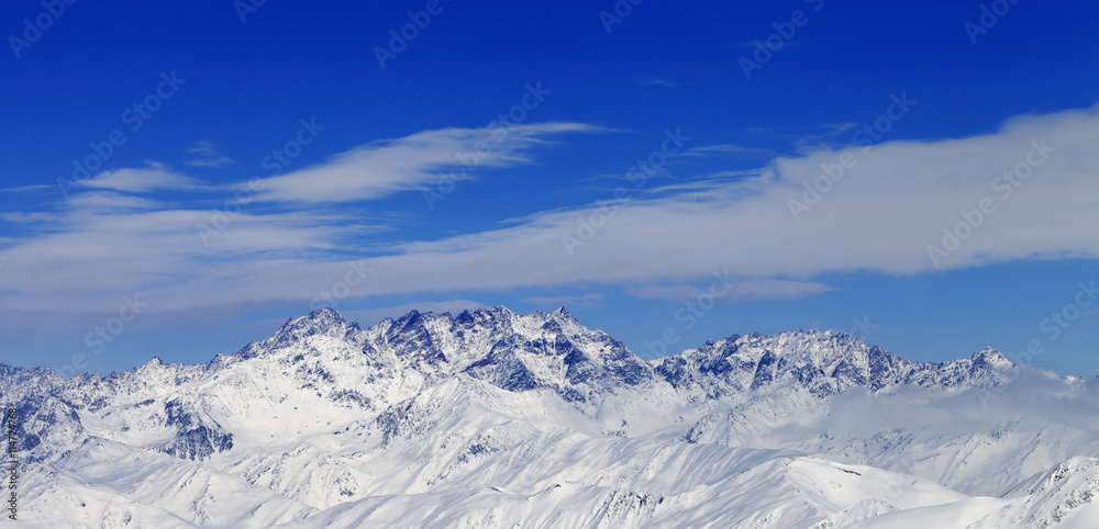Panoramic view on winter mountains in nice day