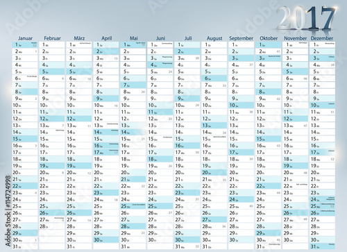 Kalender 2017 mit 3d Elementen und Feiertagen