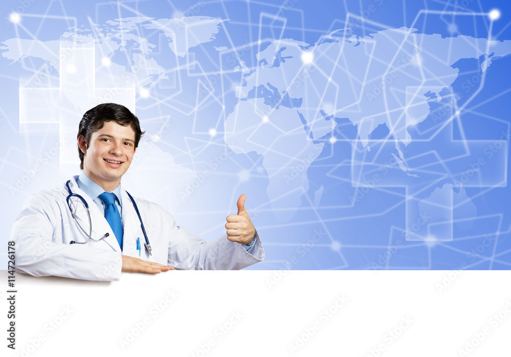Doctor with banner Doctor with banner