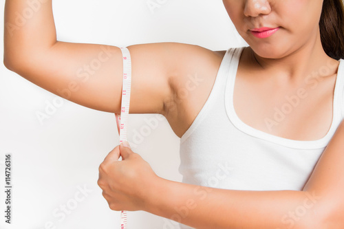 Wallpaper Mural Woman taking measurements of arm on white background Torontodigital.ca