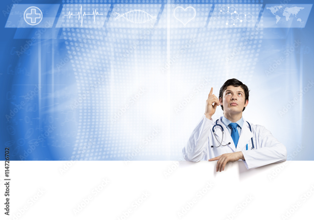 Doctor with banner Doctor with banner