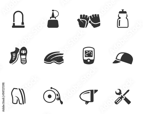 Bicycle accessories icons series in single color.