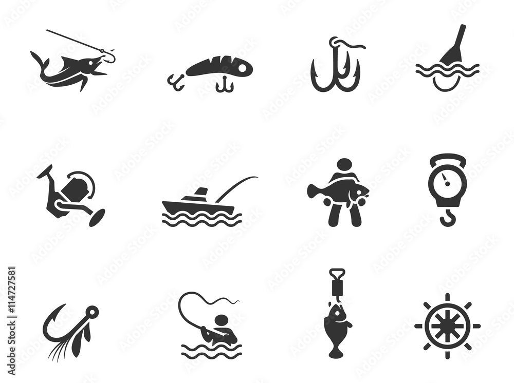 Fishing icons in single color.