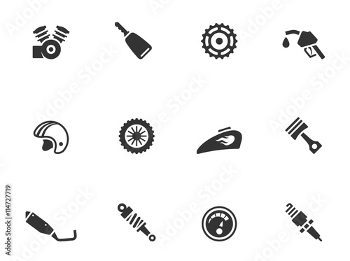 Motorcycle parts icons in single color.