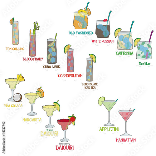 Cocktail board illustration for bar menu