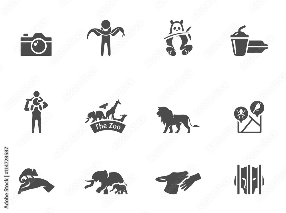 Zoo icons in black & white.