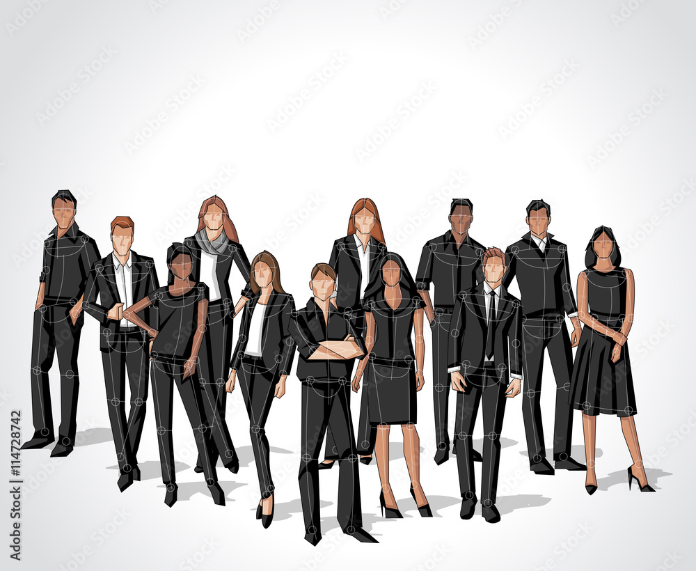 Fototapeta premium Group of business people. Sketch silhouette.