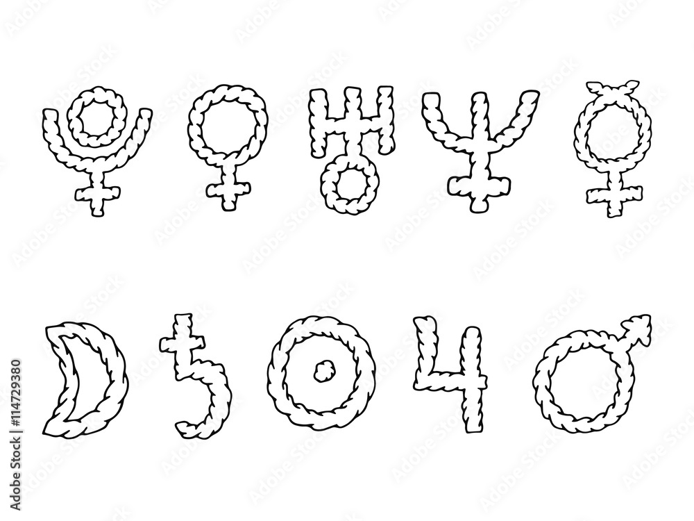 Set of icons symbols planets isolated